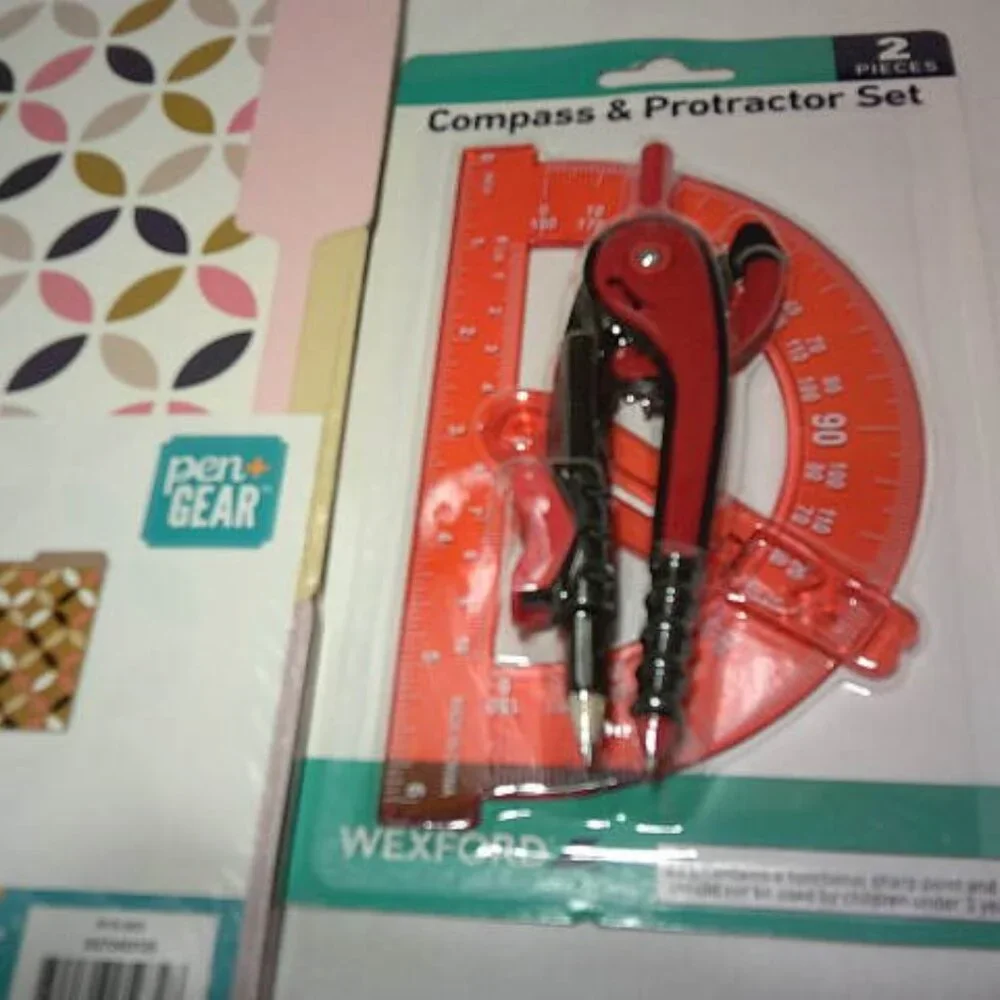 NEW LOT COMPASS & PROTECTOR SET & PEN+GEAR 9 FOLDERS PACK HOME OFFICE SCHOOL 🔥